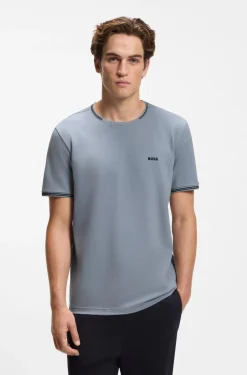 Cotton-piqué T-shirt with striped jacquard trims