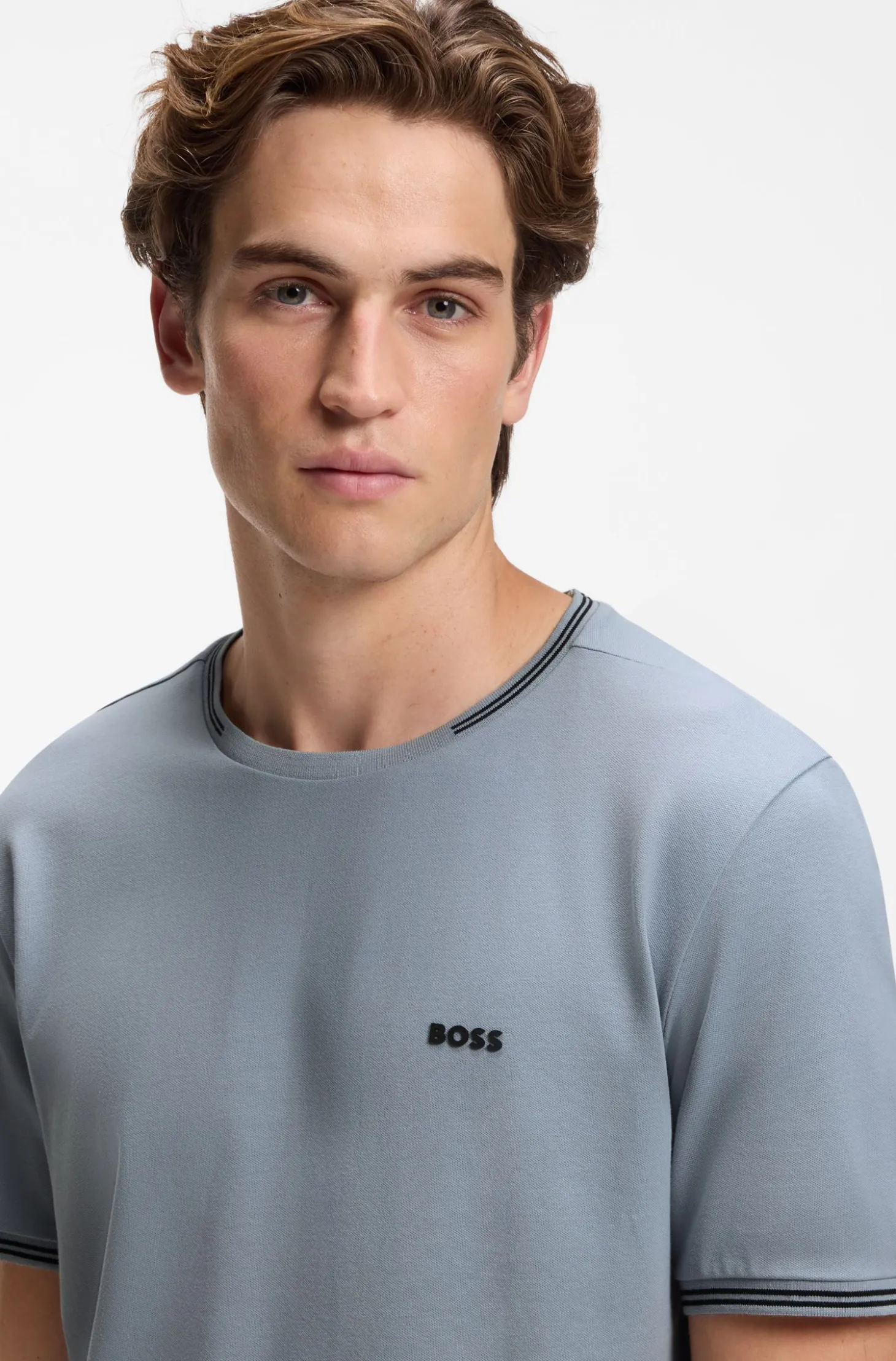 Cotton-piqué T-shirt with striped jacquard trims
