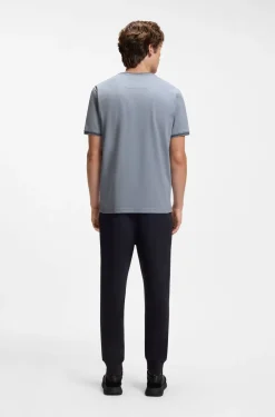 Cotton-piqué T-shirt with striped jacquard trims