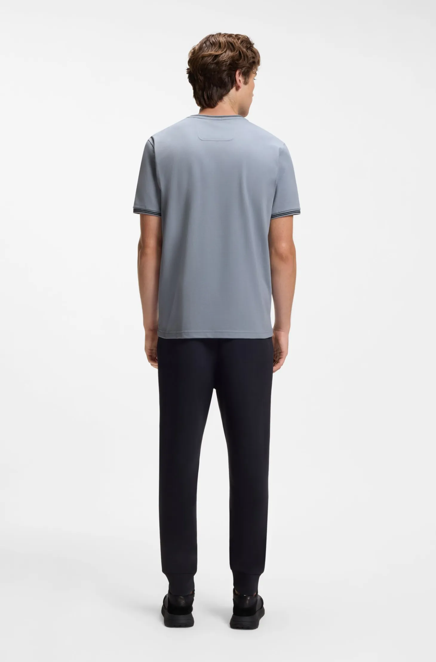Cotton-piqué T-shirt with striped jacquard trims