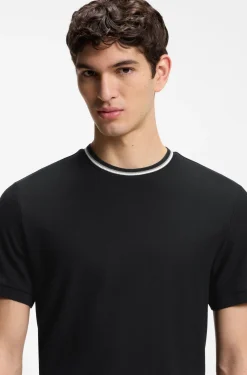 Cotton-piqué T-shirt with striped collar