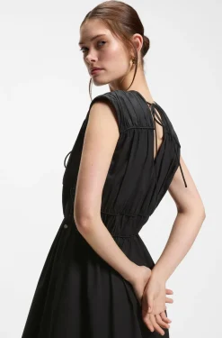 Cotton-poplin dress with gathered details