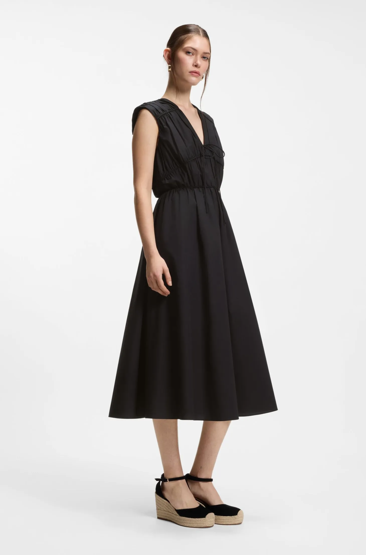 Cotton-poplin dress with gathered details