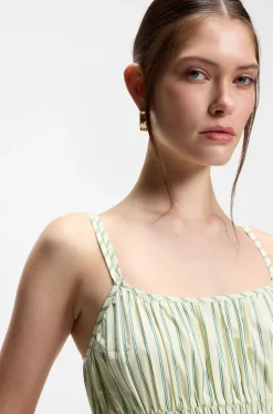 Cotton-poplin dress with vertical stripe