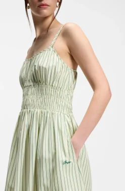 Cotton-poplin dress with vertical stripe