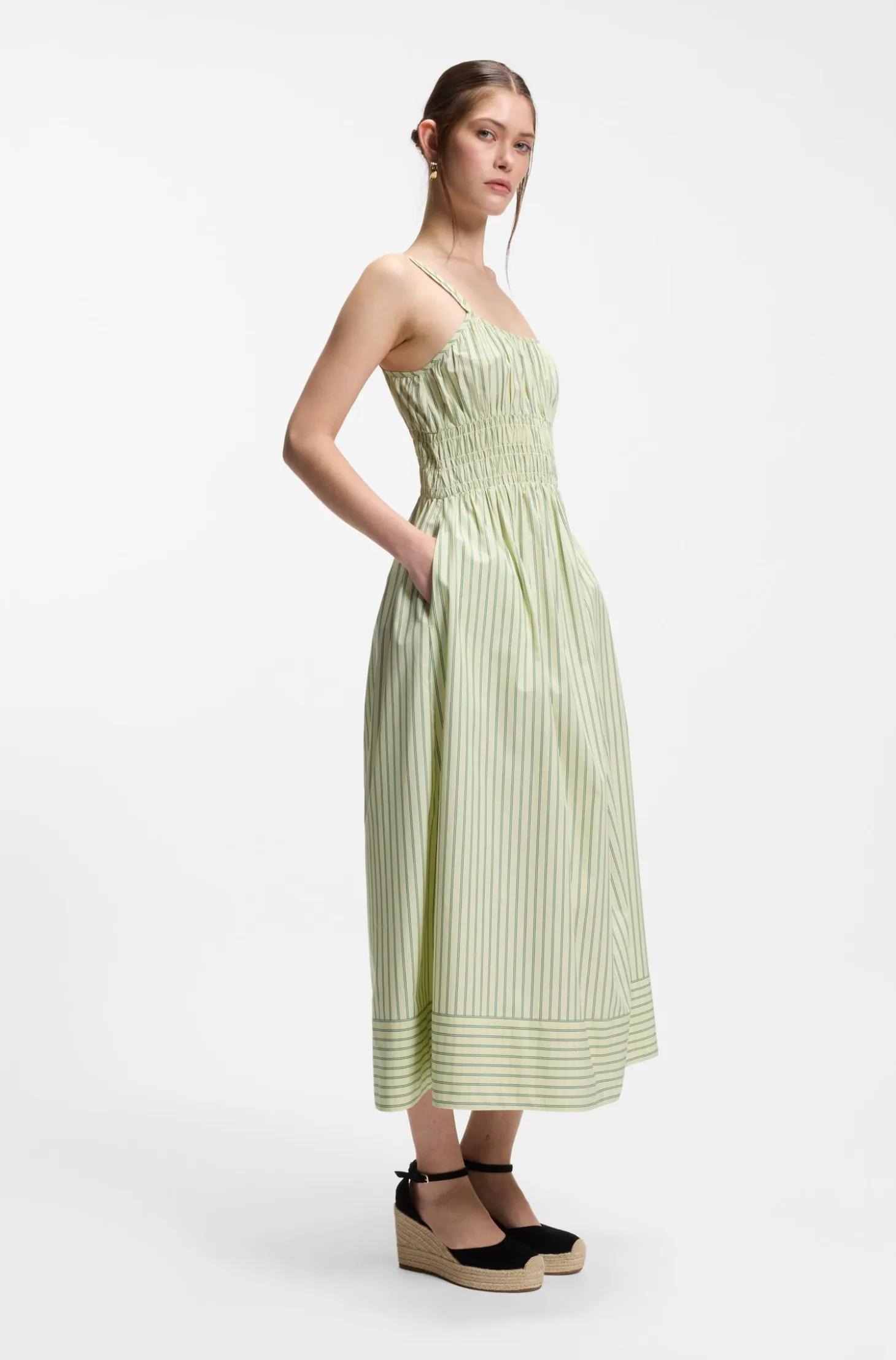 Cotton-poplin dress with vertical stripe