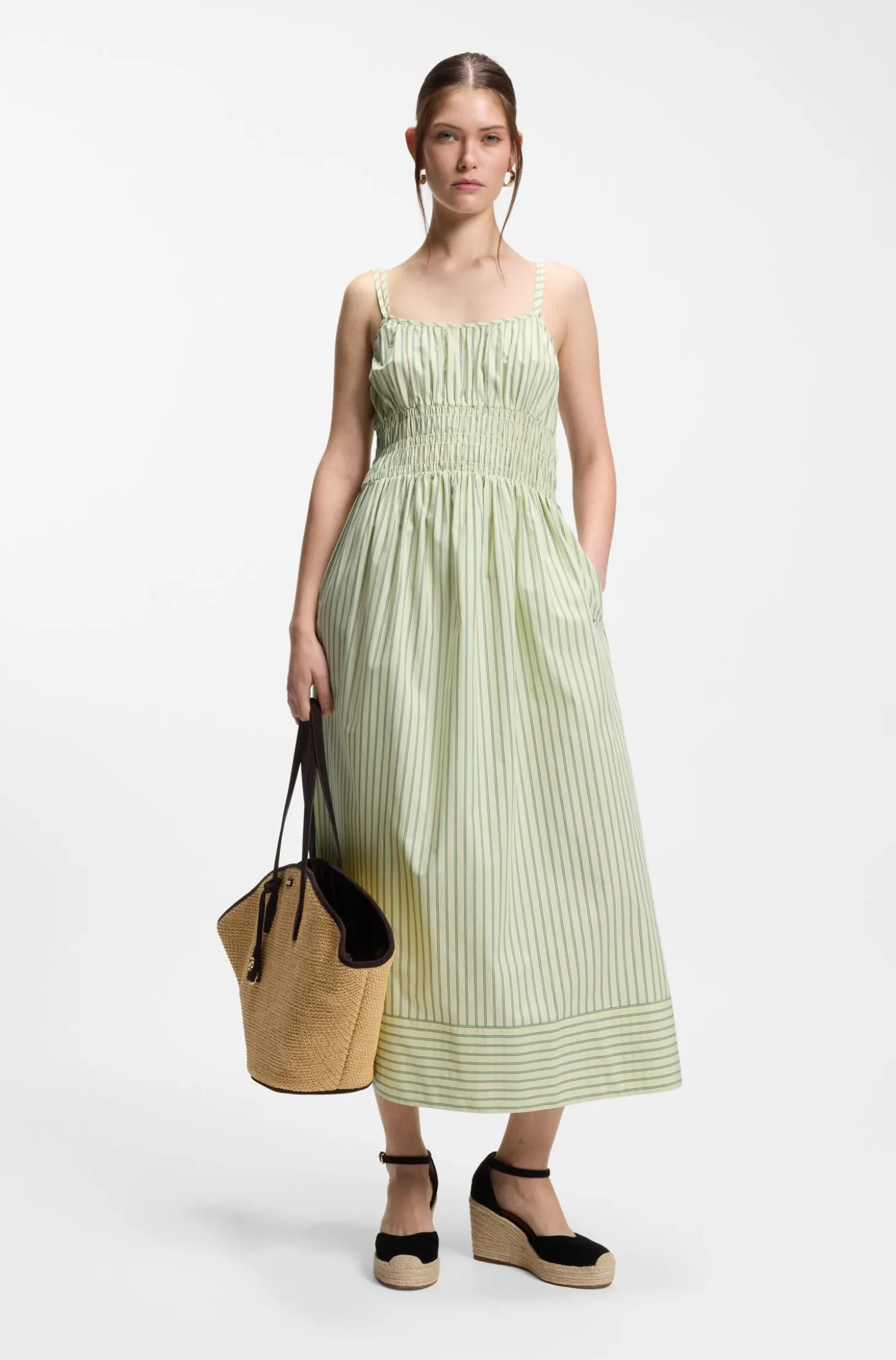 Cotton-poplin dress with vertical stripe