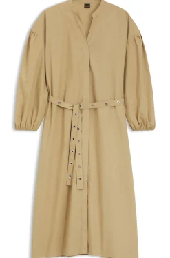 Cotton-poplin shirt dress with eyelet belt
