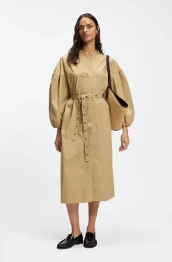 Cotton-poplin shirt dress with eyelet belt