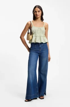 Cotton-poplin top with vertical stripe