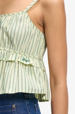 Cotton-poplin top with vertical stripe