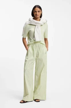 Cotton-poplin trousers with vertical stripe