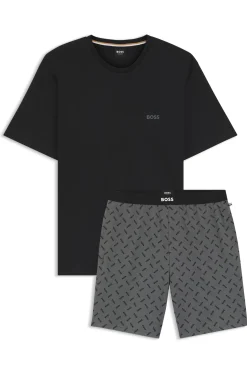 Cotton pyjama set with logo details