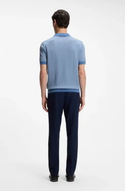 Cotton-silk knit polo with geometric pattern