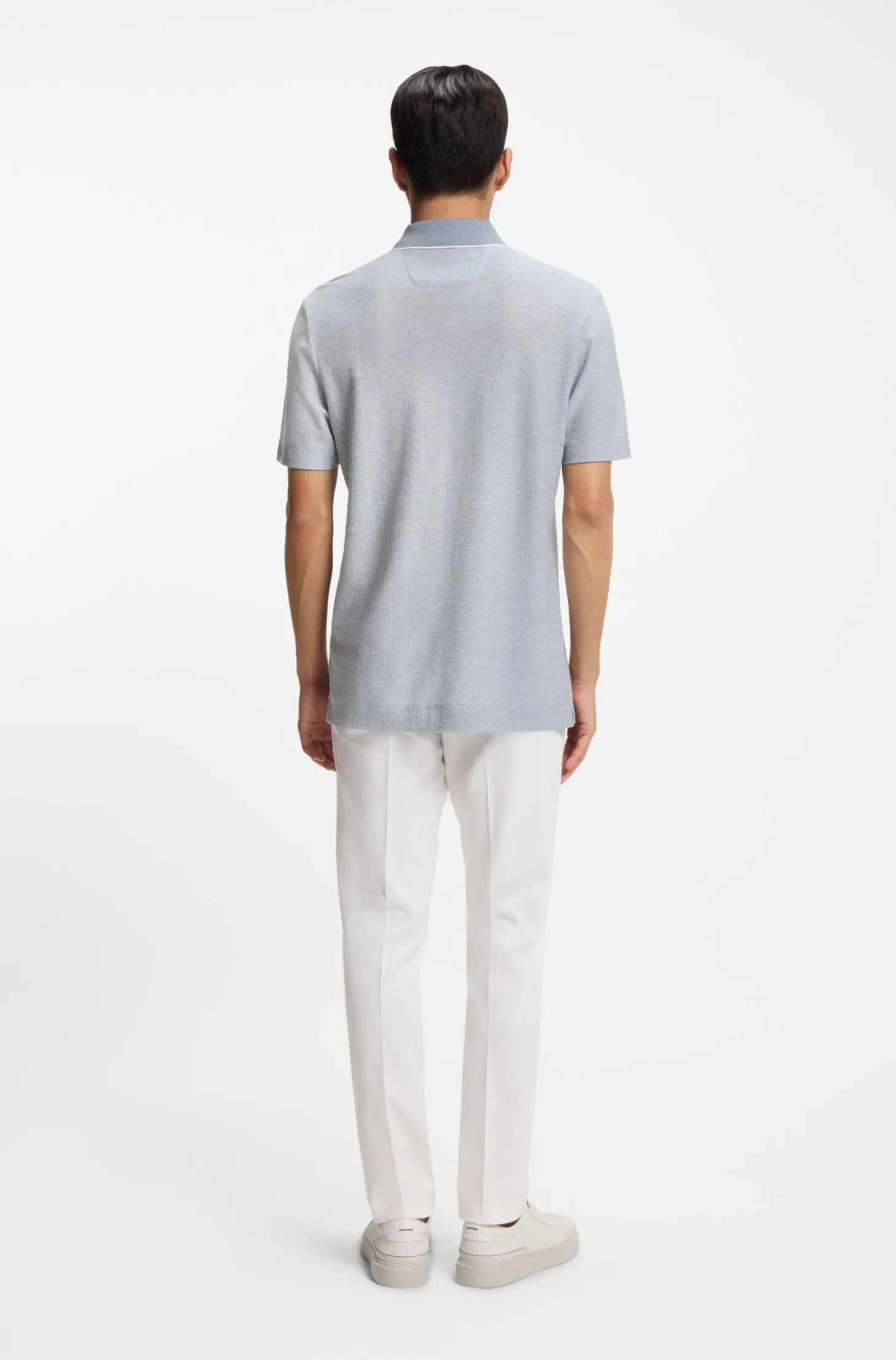 Cotton-silk polo shirt with three-tone structure