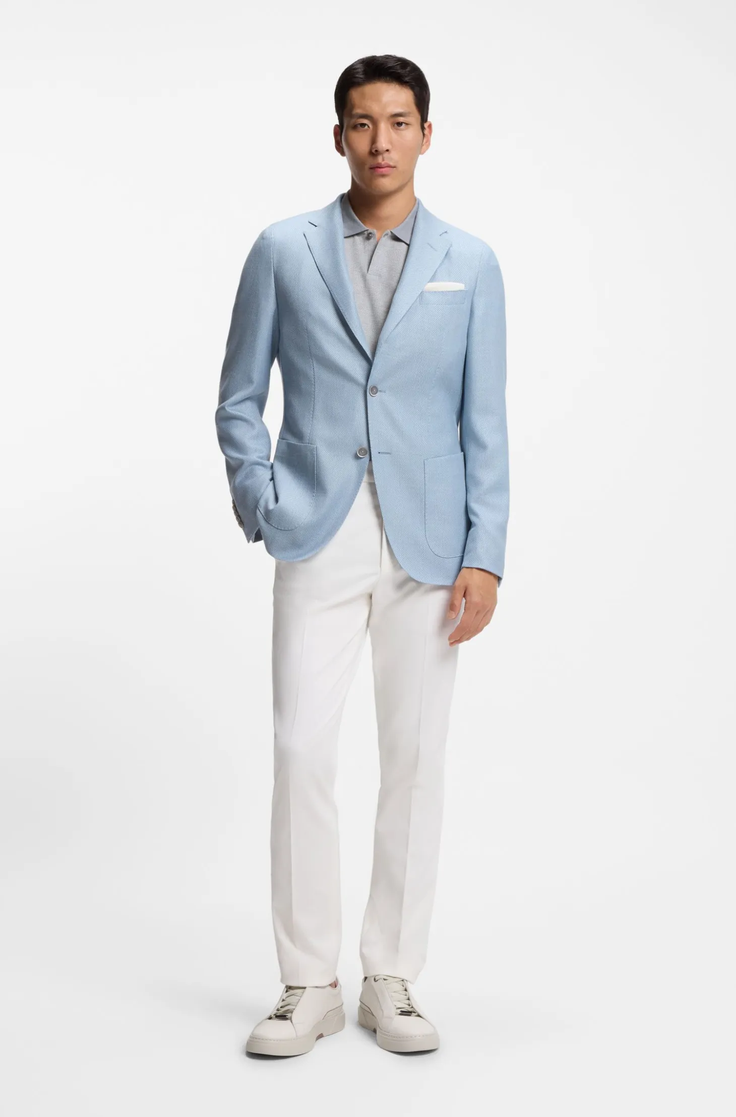 Cotton-silk polo shirt with three-tone structure