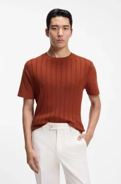 Cotton-silk T-shirt with cable-knit front panel