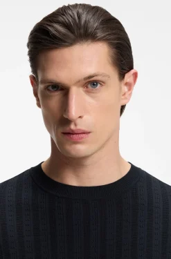 Cotton-silk T-shirt with cable-knit front panel