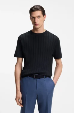 Cotton-silk T-shirt with cable-knit front panel