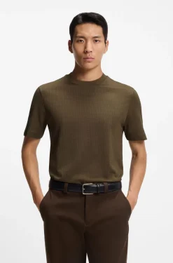Cotton-silk T-shirt with geometric jacquard