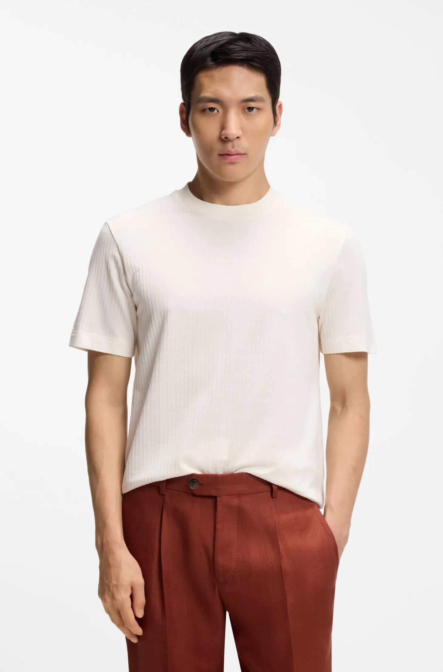 Cotton-silk T-shirt with geometric jacquard