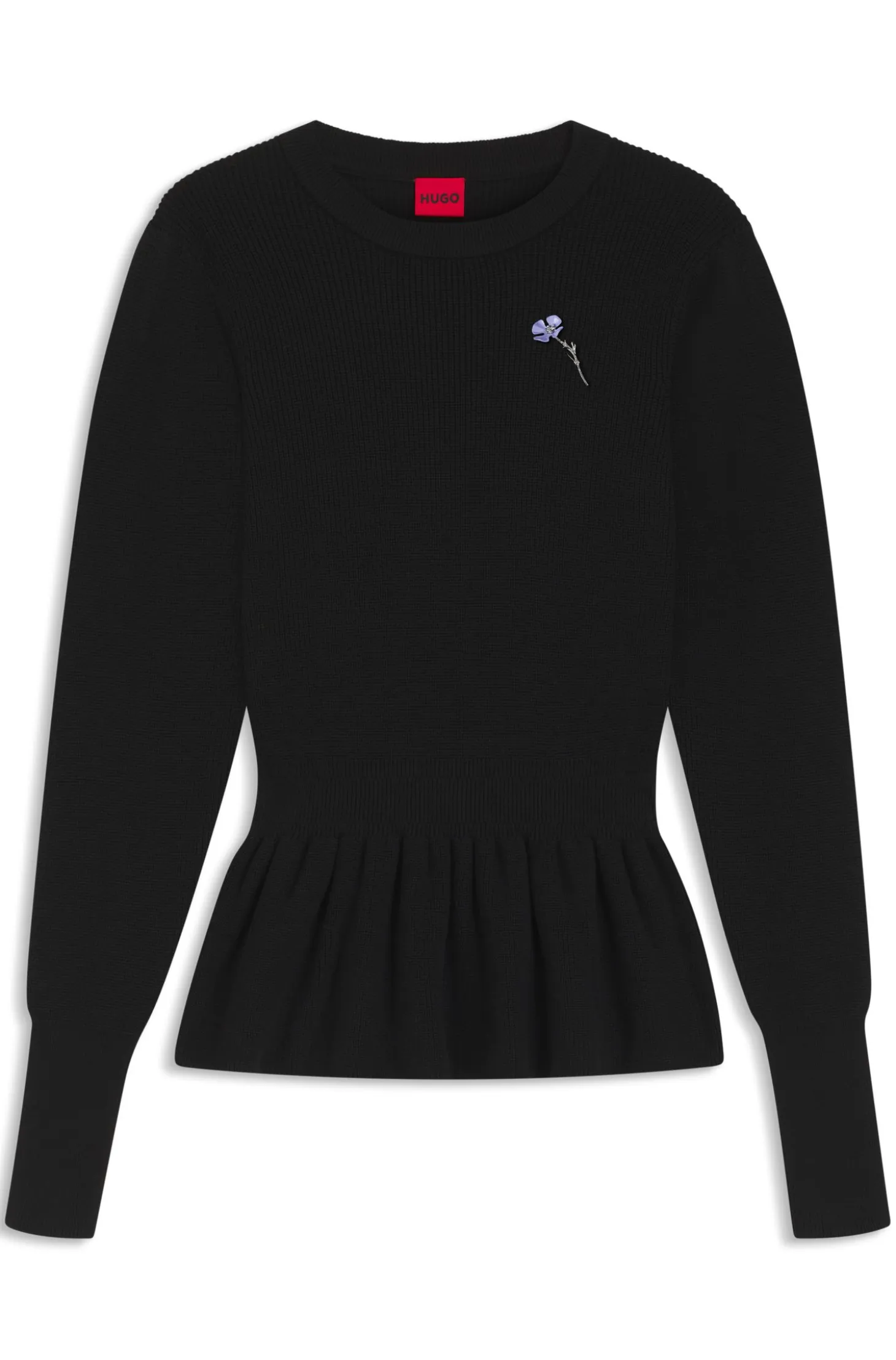Cotton sweater with detachable floral brooch