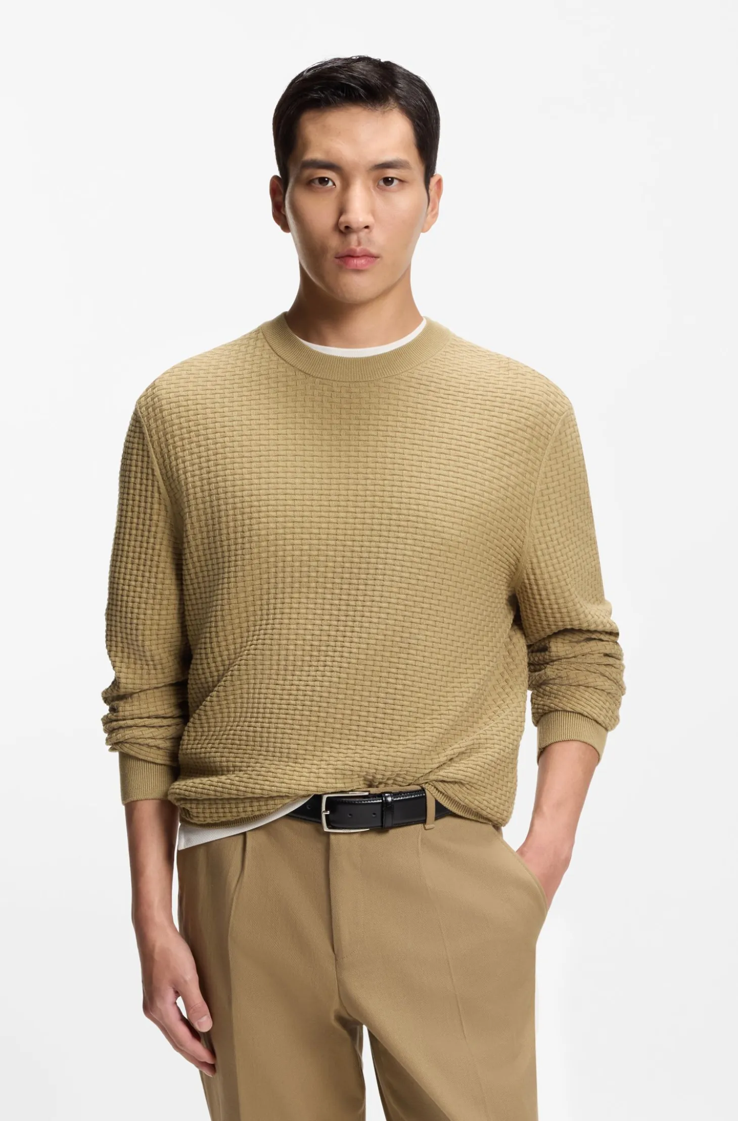 Cotton sweater with knitted structure
