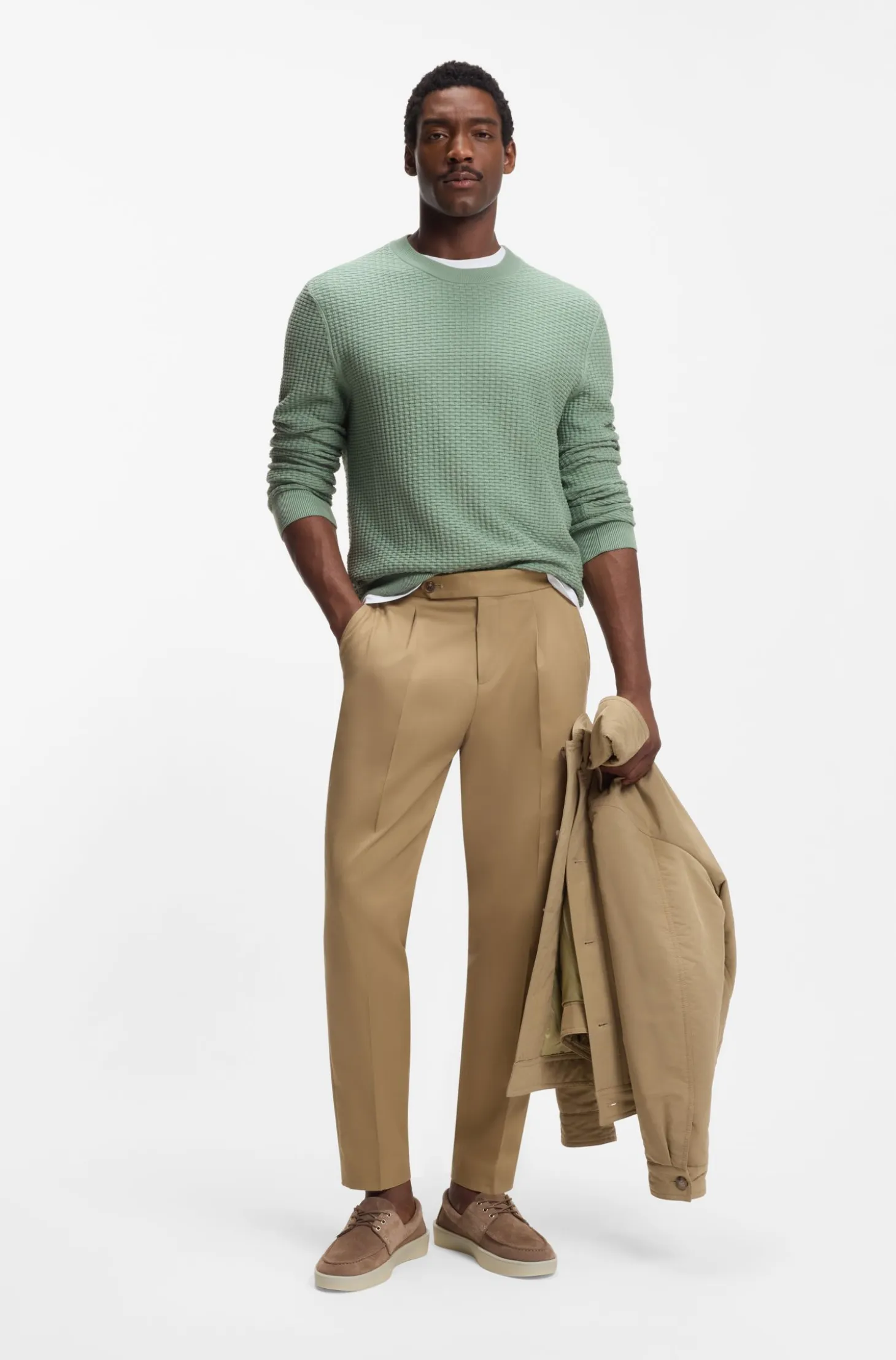 Cotton sweater with knitted structure