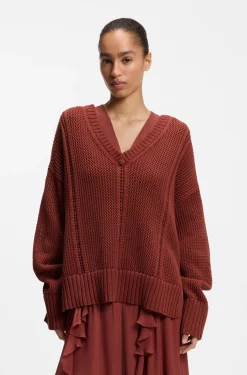 Cotton sweater with mesh structure