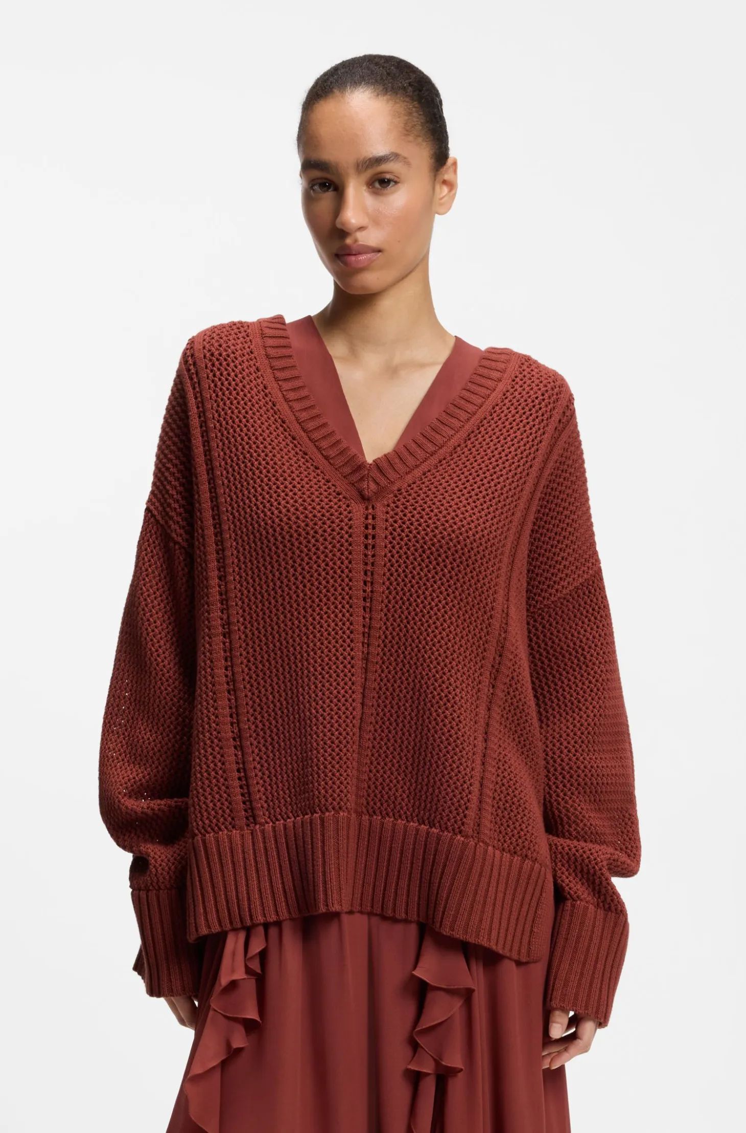 Cotton sweater with mesh structure