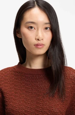 Cotton sweater with micro-lace structure
