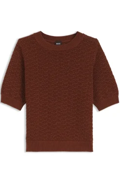 Cotton sweater with micro-lace structure