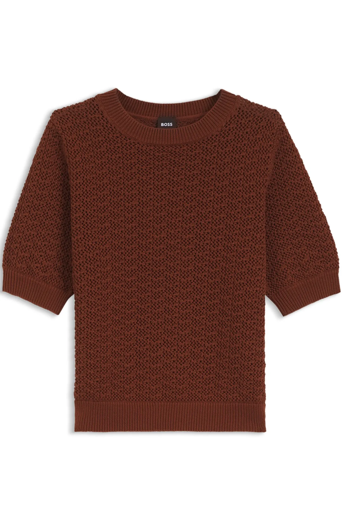 Cotton sweater with micro-lace structure