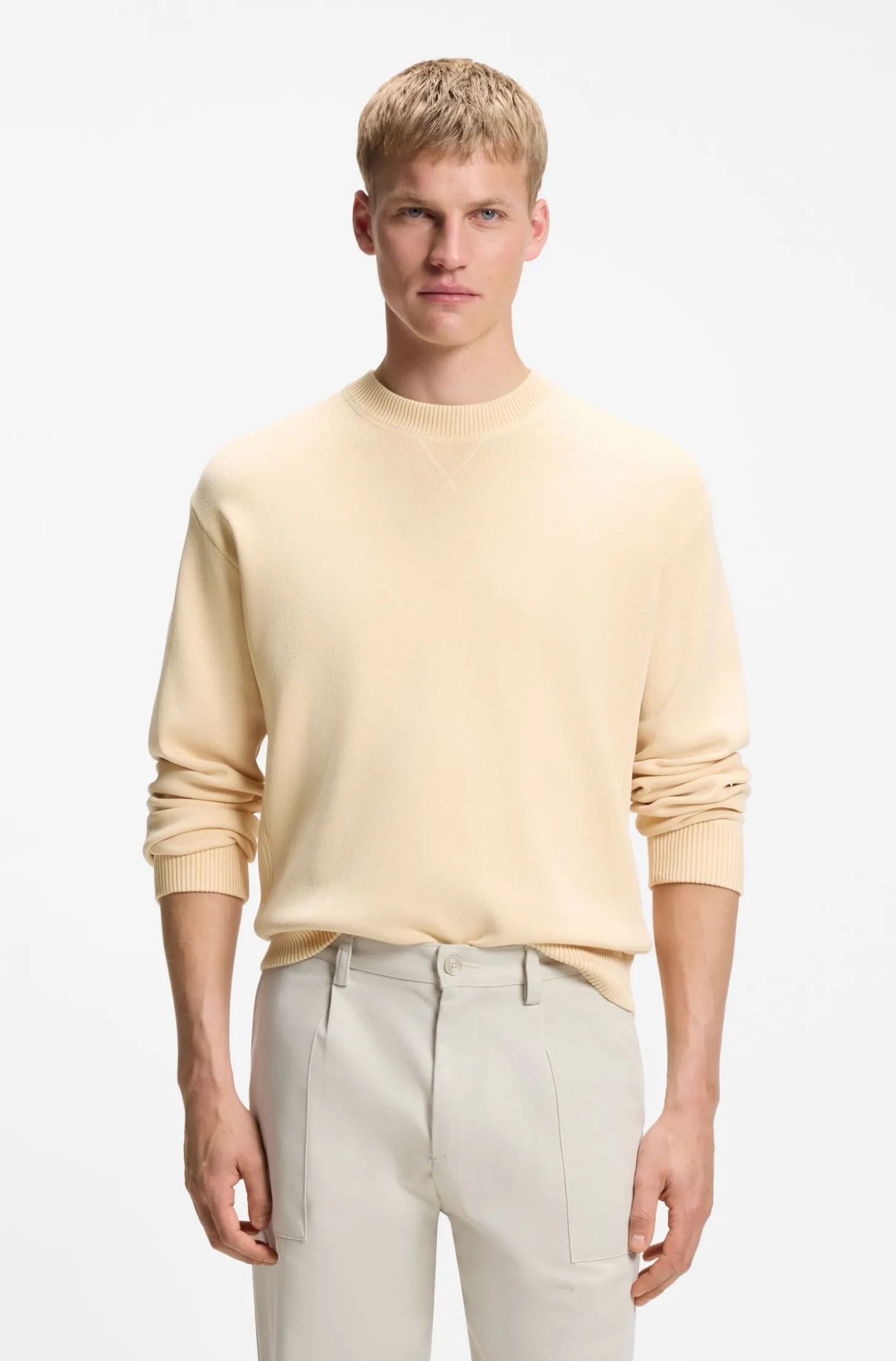 Cotton sweater with ribbed side seams