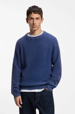 Cotton sweater with ribbed structure