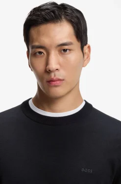 Cotton sweater with tonal logo embroidery