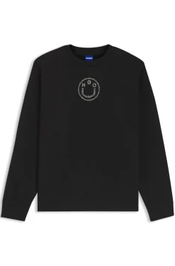 Cotton sweatshirt with rhinestone Happy HUGO logo