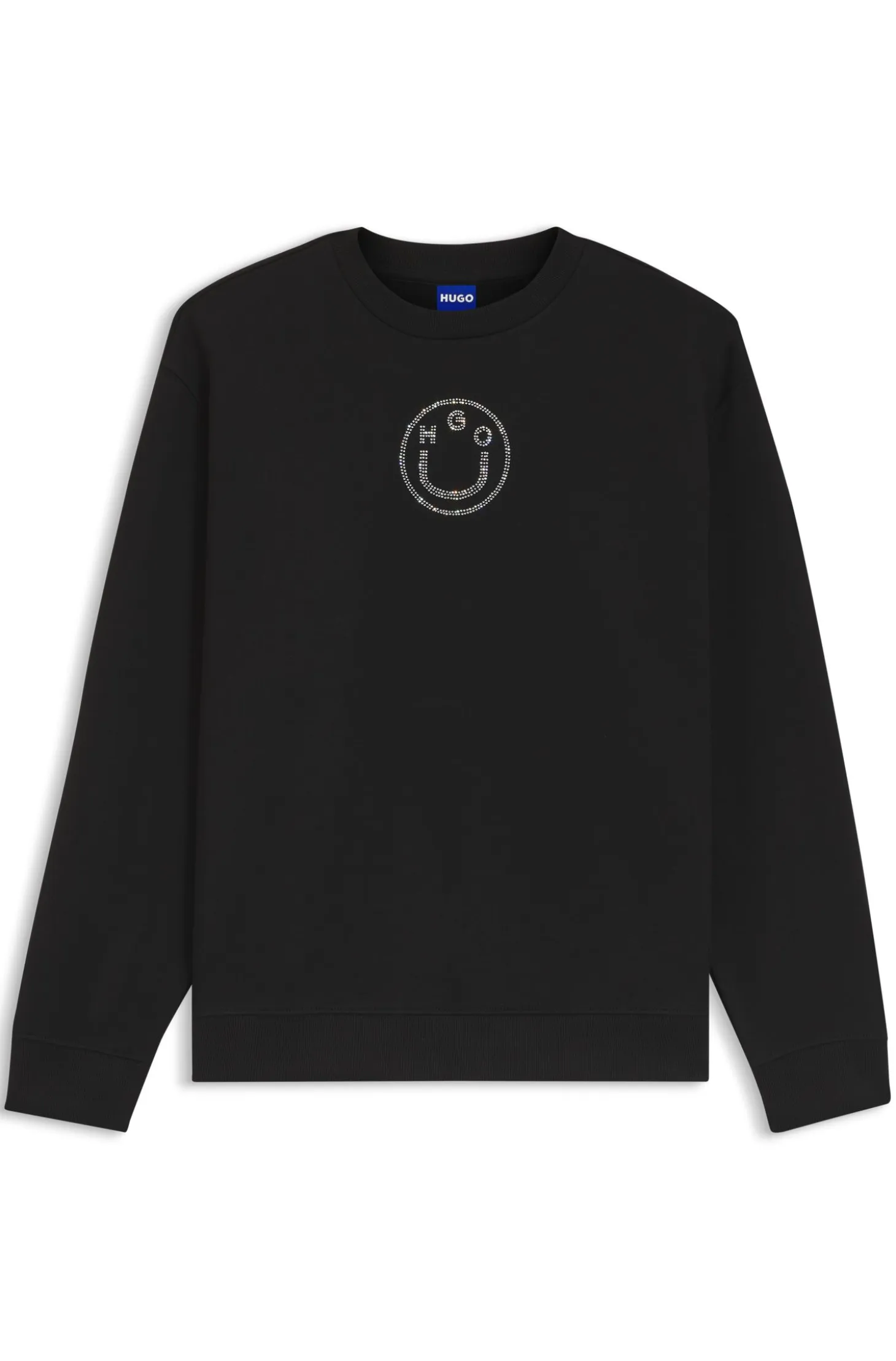 Cotton sweatshirt with rhinestone Happy HUGO logo