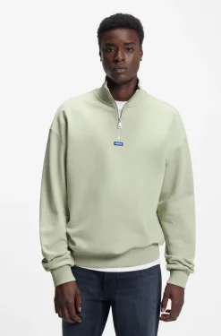 Cotton sweatshirt with zip neck and logo