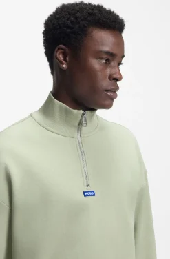 Cotton sweatshirt with zip neck and logo