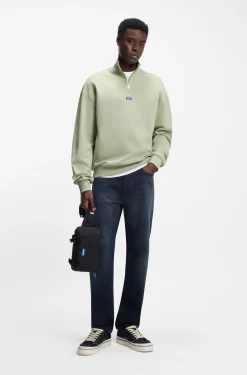 Cotton sweatshirt with zip neck and logo