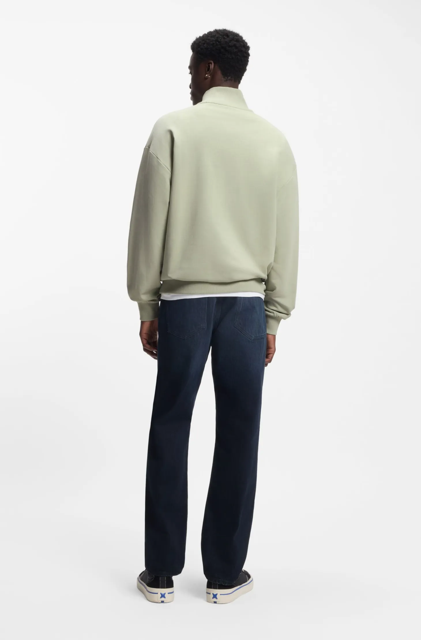 Cotton sweatshirt with zip neck and logo