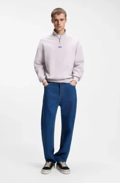 Cotton sweatshirt with zip neck and logo