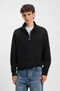 Cotton sweatshirt with zip neck and logo