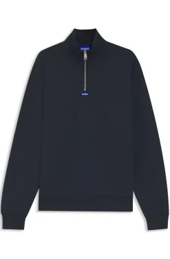 Cotton sweatshirt with zip neck and logo