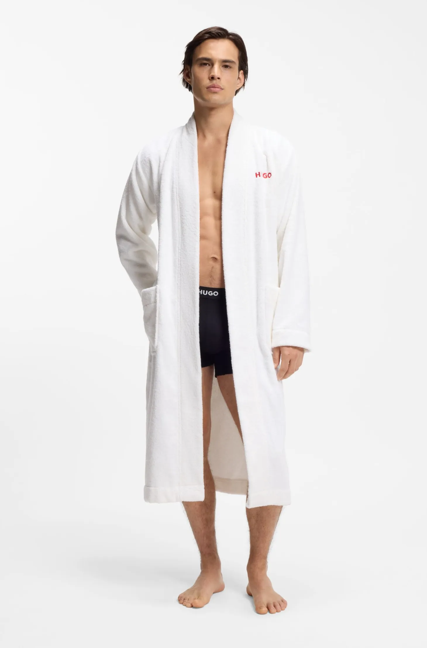 Cotton-terry dressing gown with embroidered red logo