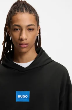 Cotton-terry hoodie with blue logo