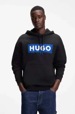 Cotton-terry hoodie with rectangle logo print