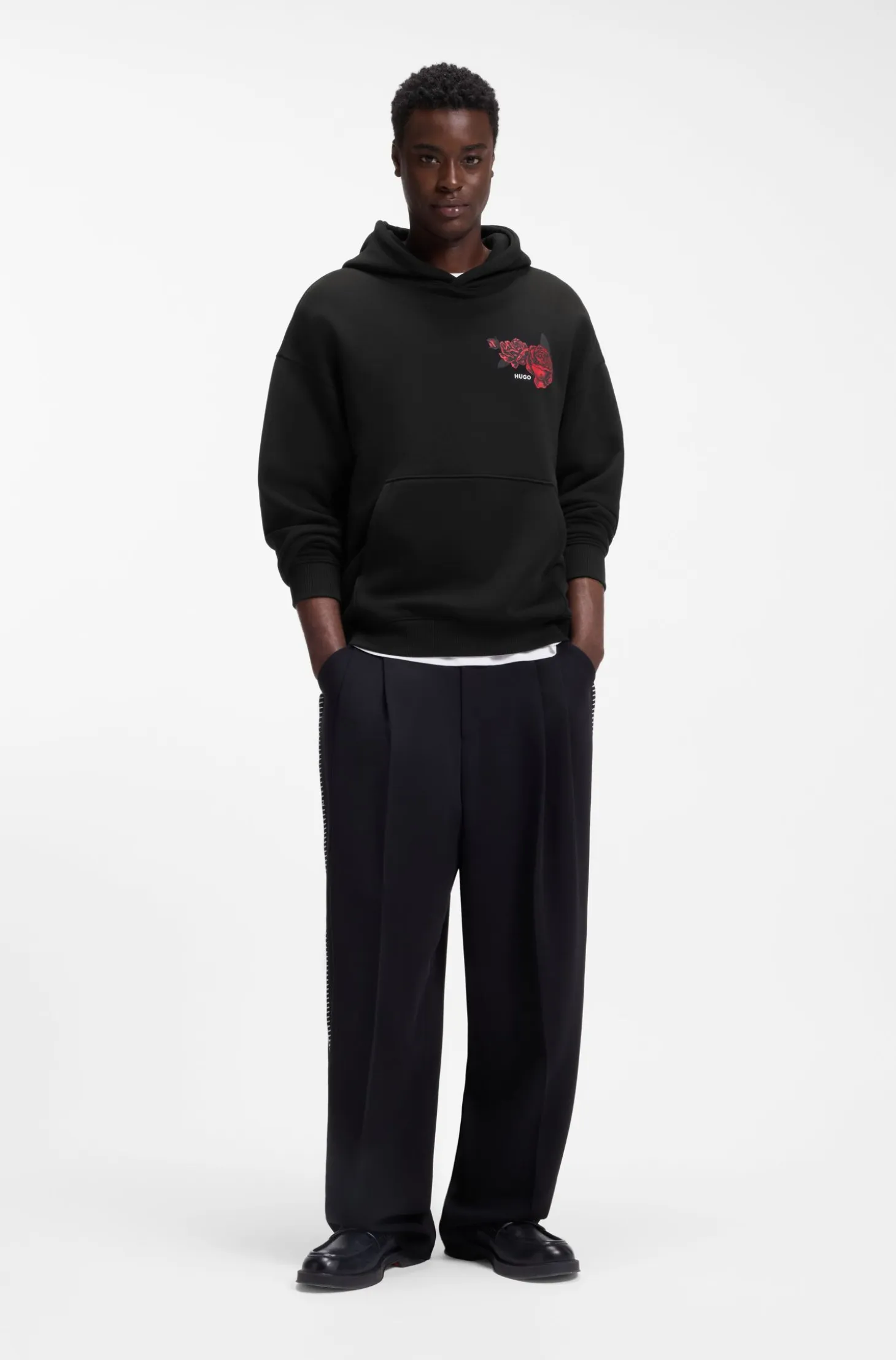 Cotton-terry hoodie with rose artwork