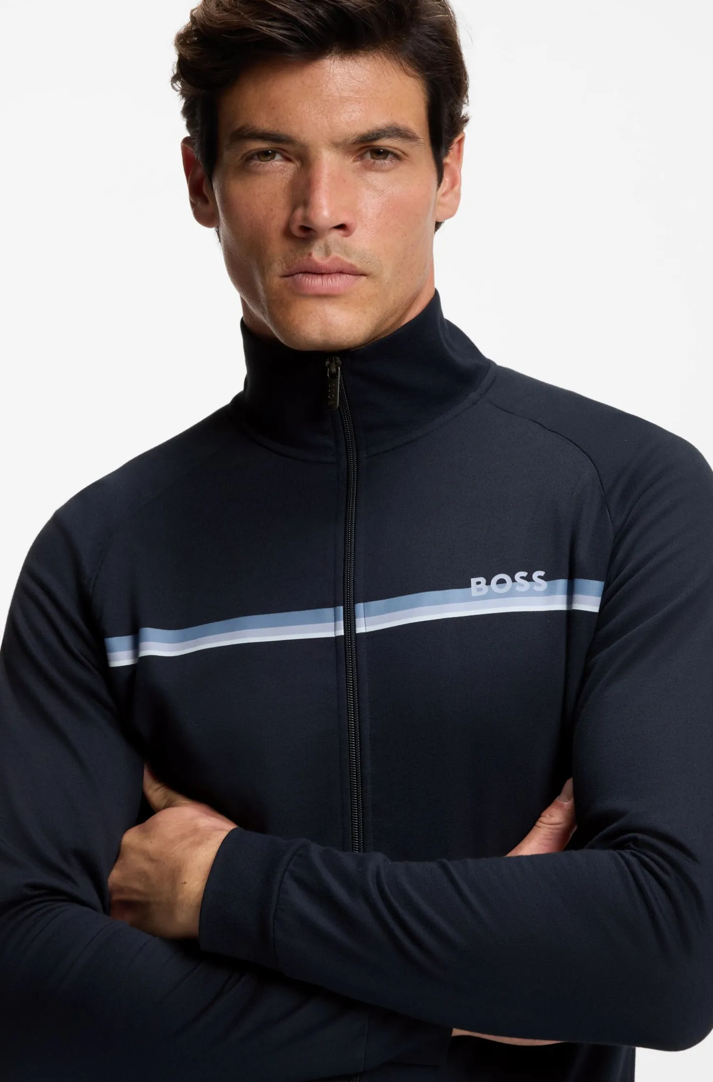 Cotton-terry jacket with stripe and logo